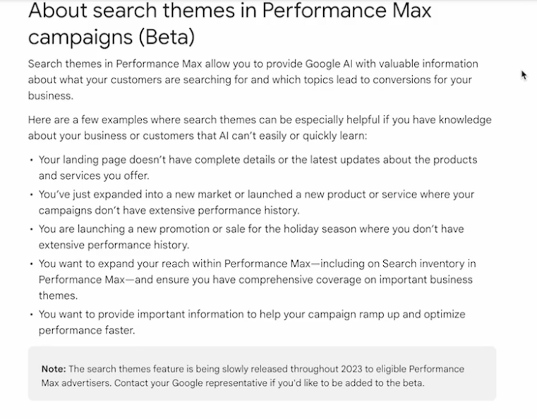 Performance Max Search Themes in Beta